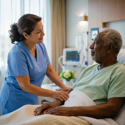 Nurse Comforting Elderly Patient in Hospital