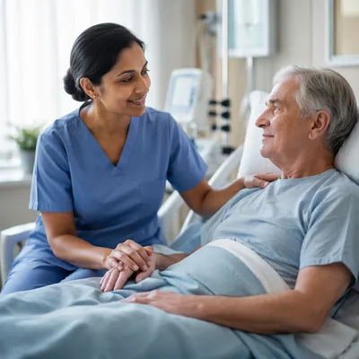 Nurse Comforting Elderly Patient in Hospital