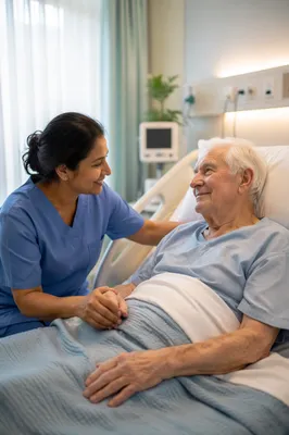 Nurse Comforting Elderly Patient in Hospital