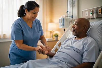Nurse Checking Elderly Patient in Hospital