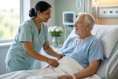 Nurse Comforting Elderly Patient in Hospital