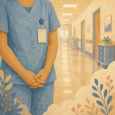 Nurse Hands in Prayer Hospital Hallway