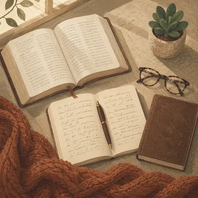 Cozy Scripture Study Notebook Flat Lay