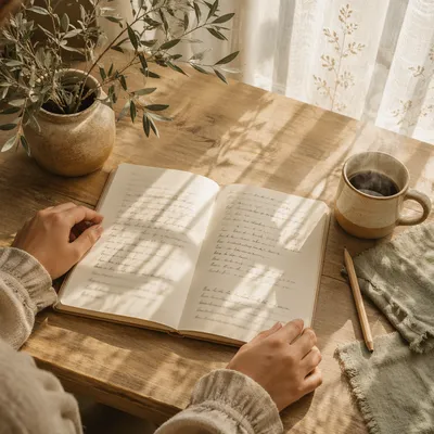 Sunlit Notebook with Scripture Reflection