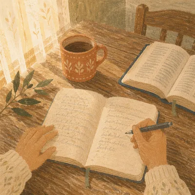 Morning Scripture Notes on Wooden Table