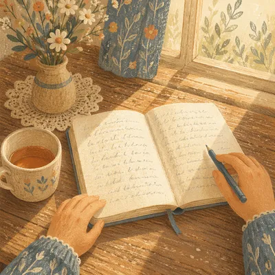 Morning Scripture Notebook on Wooden Table