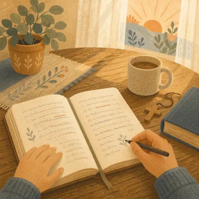 Morning Scripture Notes on Kitchen Table