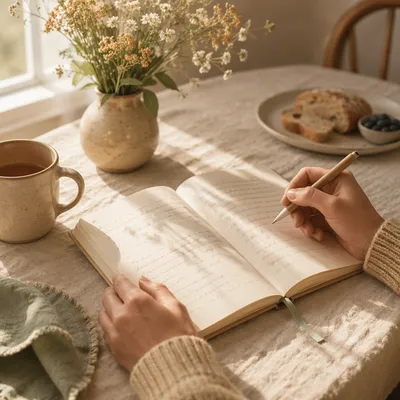 Morning Devotion With Open Notebook