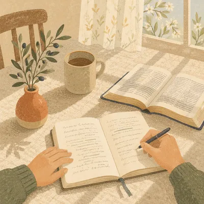 Morning Scripture Notebook on Kitchen Table