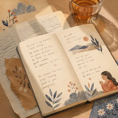Open Notebook with Handwritten Scripture Reflections