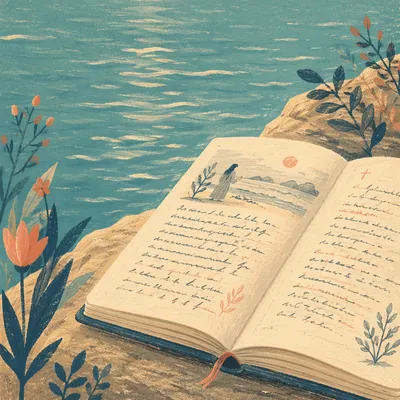 Open Notebook with Scripture by Water
