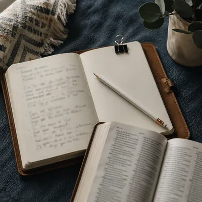 Open Notebook with Handwritten Scripture Notes