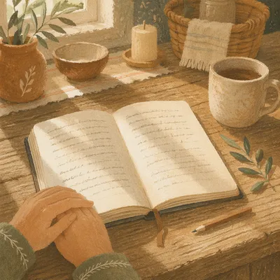 Morning Scripture Notebook on Rustic Table