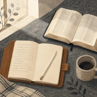 Open Notebook with Handwritten Scripture Notes