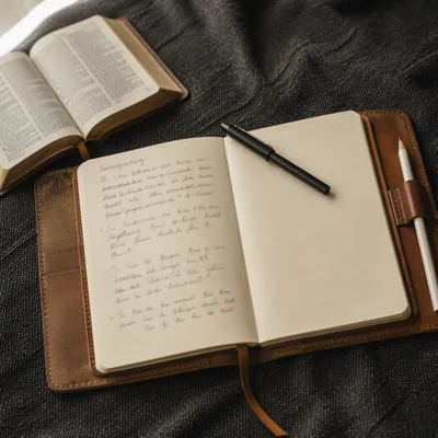 Open Journal with Handwritten Scripture Notes