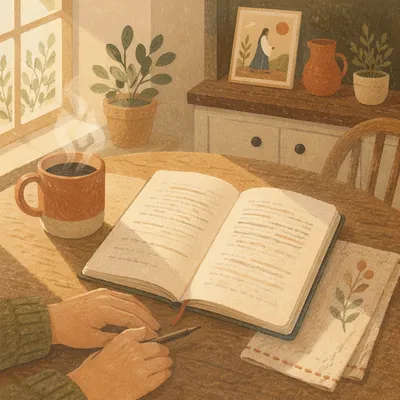 Morning Scripture Notebook on Kitchen Table