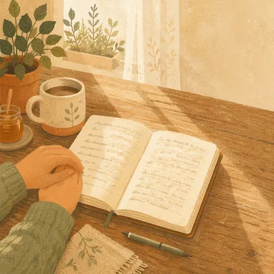 Morning Scripture Notebook on Oak Table