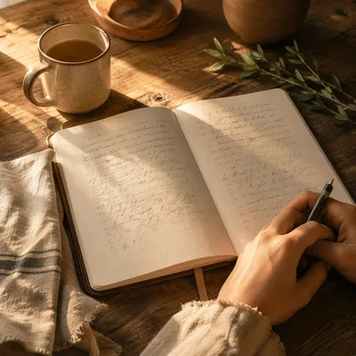 Open Notebook on Rustic Kitchen Table