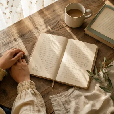 Open Notebook on Rustic Kitchen Table