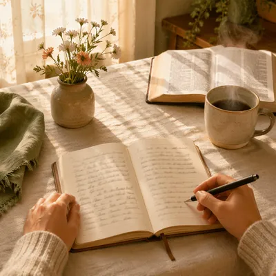 Open Notebook on Sunlit Kitchen Table