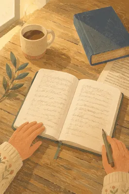 Morning Scripture Notebook on Wooden Table