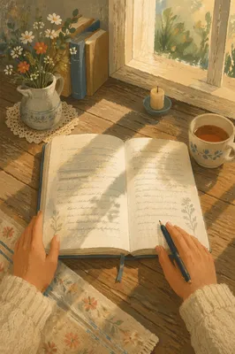 Morning Scripture Notebook on Wooden Table