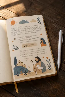 Open Notebook on Rustic Wooden Table