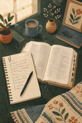 Open Bible and Notebook Flat Lay