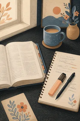 Open Bible and Notebook Flat Lay