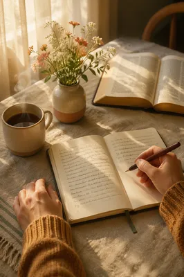 Open Notebook on Sunlit Kitchen Table