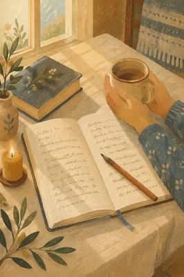Morning Scripture Notebook on Linen Table