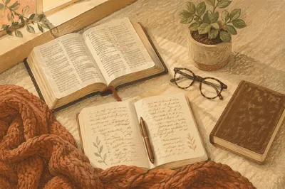 Cozy Scripture Study Notebook Flat Lay