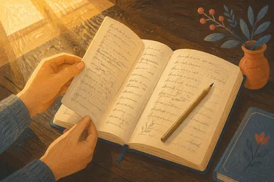 Handwritten Scripture Notebook in Warm Sunlight