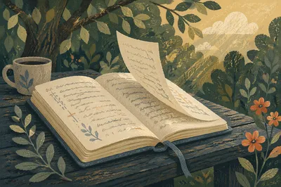 Open Scripture Notebook on Forest Bench