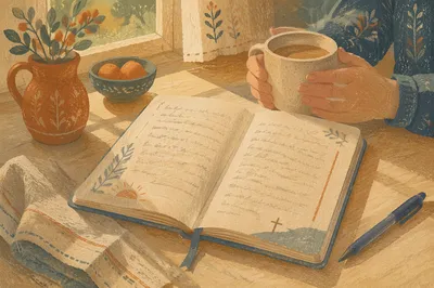 Sunlit Notebook with Handwritten Scripture Notes