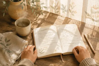 Open Notebook with Handwritten Scripture Notes