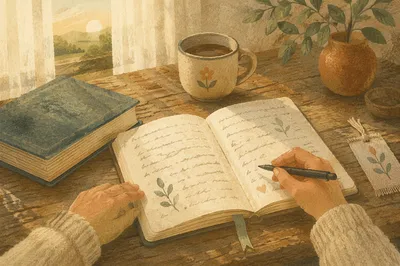 Morning Scripture Notebook on Rustic Table