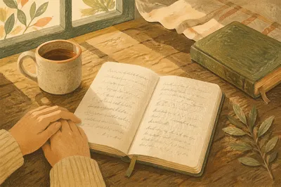 Open Notebook on Rustic Kitchen Table
