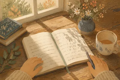 Morning Scripture Notebook on Wooden Table