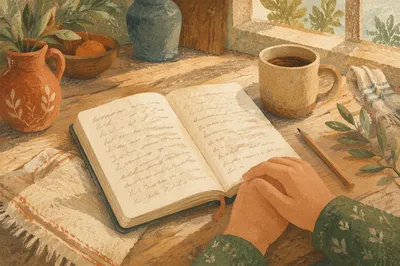 Morning Scripture Notebook on Rustic Table