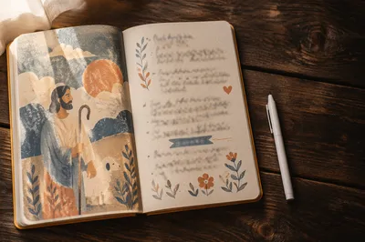 Open Notebook on Rustic Wooden Table