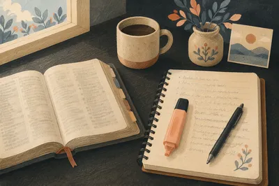 Open Bible and Notebook Flat Lay