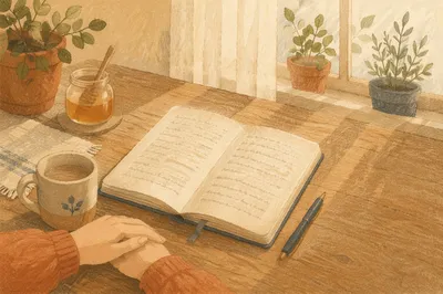 Morning Scripture Notebook on Oak Table