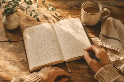 Morning Scripture Notebook on Rustic Table