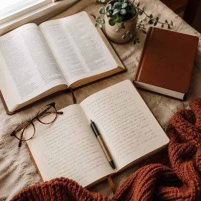 Cozy Scripture Study Notebook Flat Lay