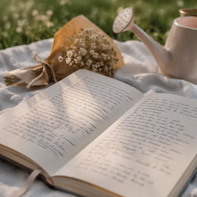 Open Notebook on Blanket Outdoors
