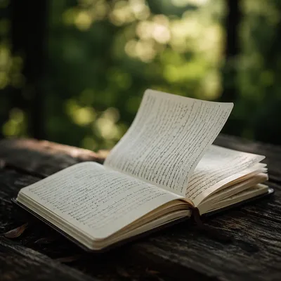 Open Scripture Notebook in Morning Forest Light