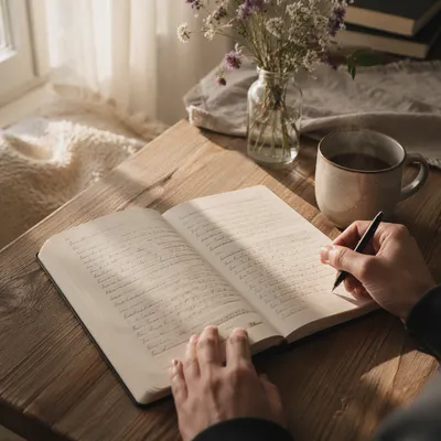 Morning Scripture Reflections in Open Notebook