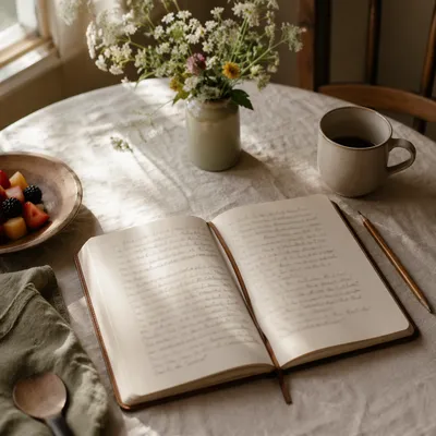 Open Notebook with Scripture Reflection Morning Table