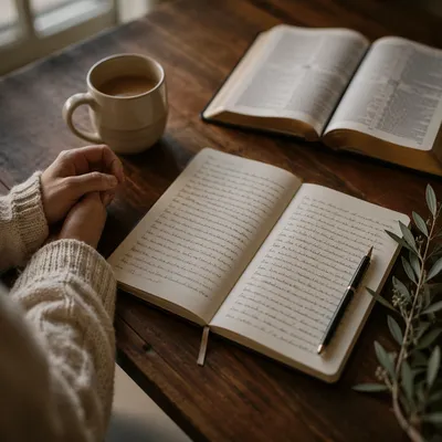 Morning Scripture Notes on Rustic Table